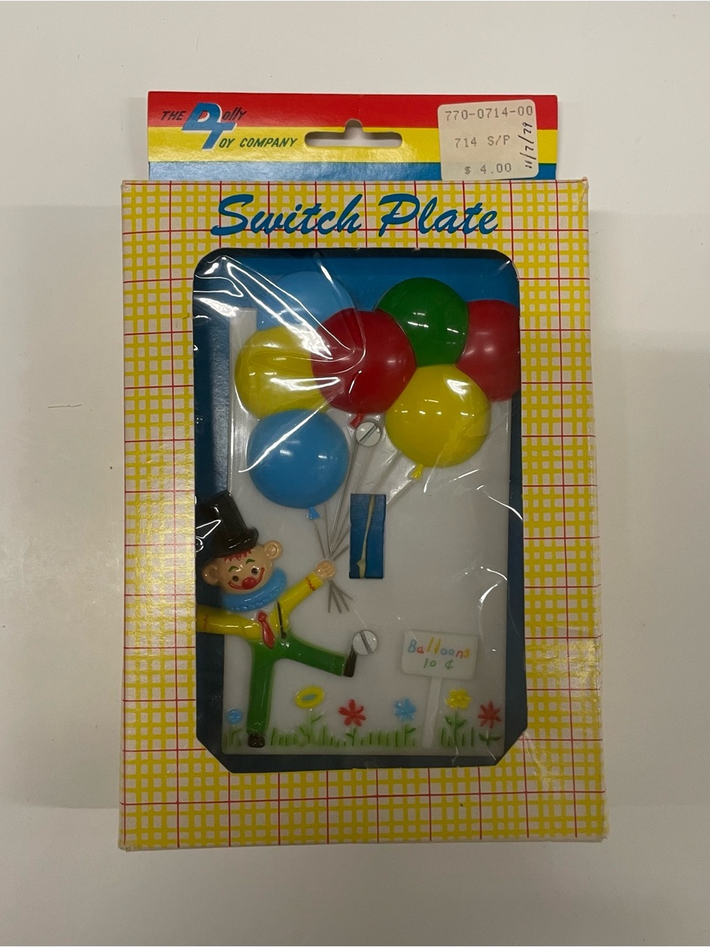 New VNTG The Dolly Toy Co. Clown Light Switch Cover Plate 1973 Plastic Hong Kong